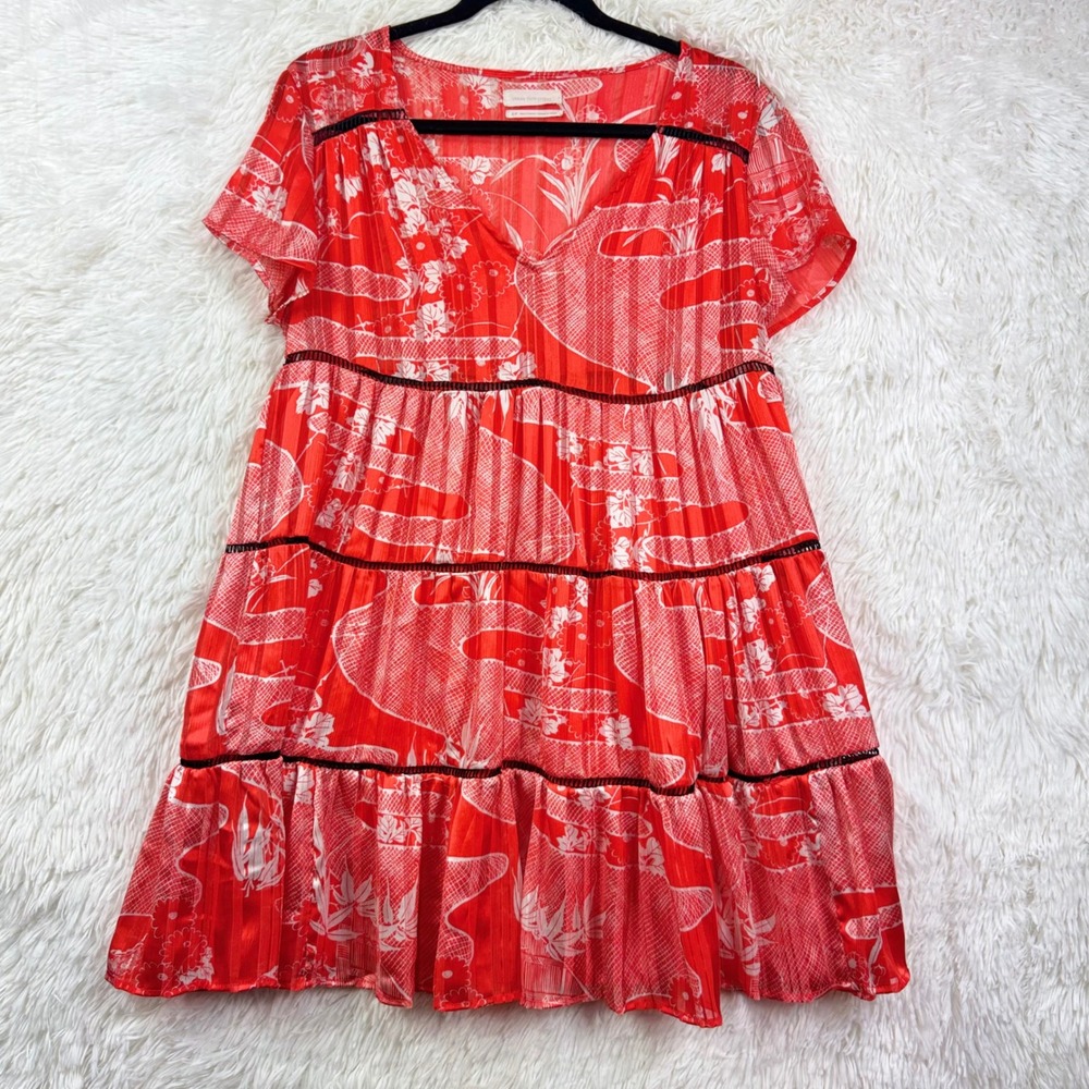 Urban Outfitters Red Printed Tiered Mini Dress S